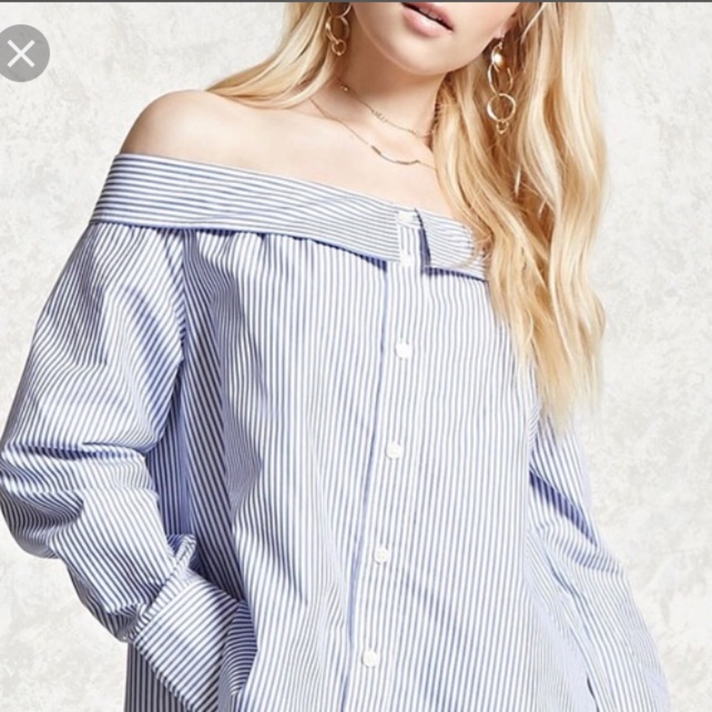 Striped off the shoulder button up